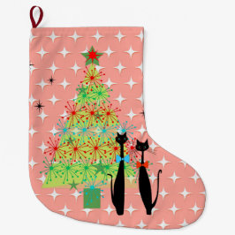 Retro Atoma Mitte Jahrhundert Modernes Cooles Katz Großer Weihnachtsstrumpf
