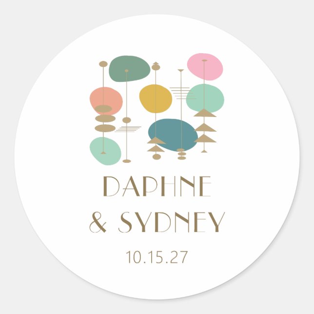 Retro Atomage Mitte Jahrhundert Moderne, maßgeschn Runder Aufkleber (Vorderseite)