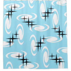 Retro Atomage Wirbel Sterne Muster Blau Duschvorhang