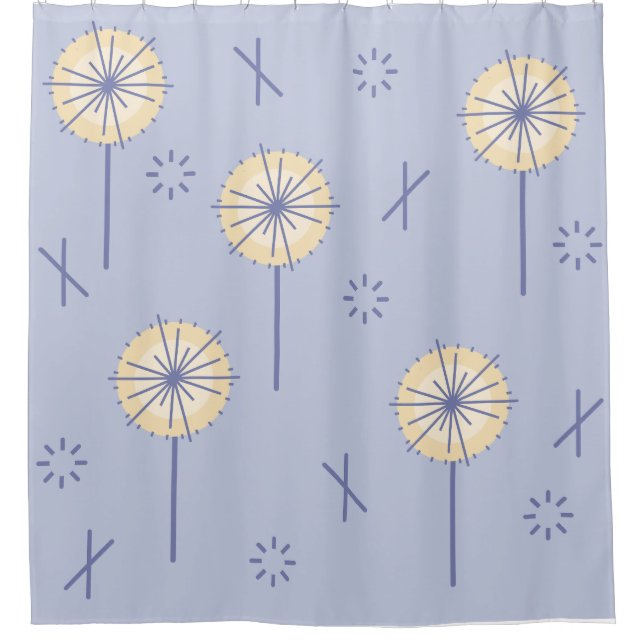 Retro Atomare Blume blau gelb Duschvorhang (Vorderseite)