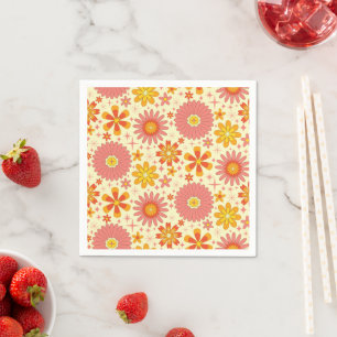 Retro-atomare Blumen mit Sternenexplosionen zum Ge Serviette