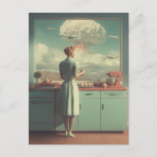 Retro-Atombüro-Surreal-Kunst Feiertagspostkarte (Vorderseite)