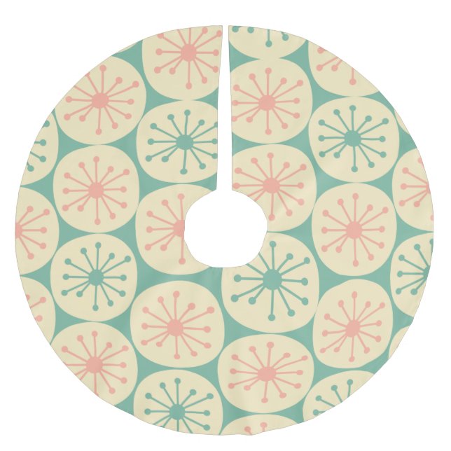 Retro Atomdots Mitteljahrhundert Moderner 50er Ros Polyester Weihnachtsbaumdecke (Vorderseite)