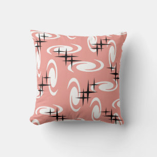Retro Atome Age Wirbel Sterne Pattern Lachs Rosa Kissen