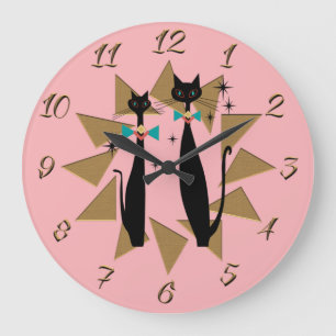 Retro Atomera Mitte Jahrhundert Moderne Coole Katz Große Wanduhr