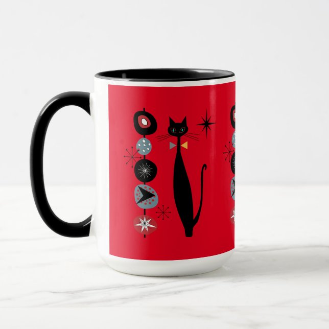Retro Atomera Mitte Jahrhundert Moderne Coole Katz Tasse (Links)