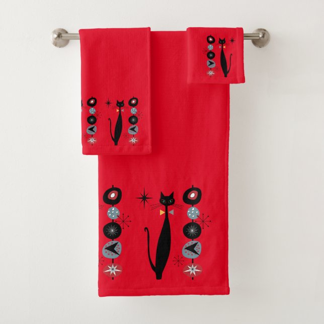 Retro Atomera Mitte Jahrhundert Moderne MCM Coole  Badhandtuch Set (Insitu)