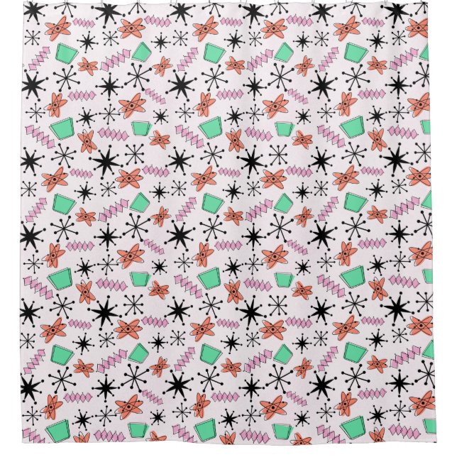 Retro Atomformen Rosa Orange Grün Duschvorhang (Vorderseite)