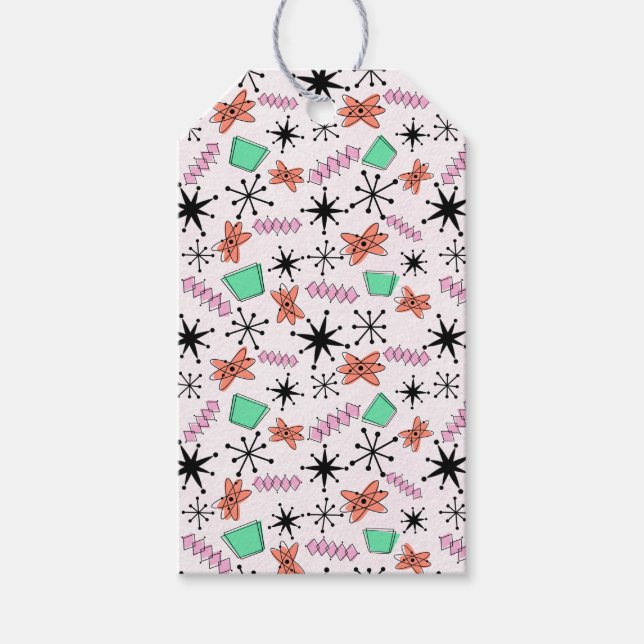 Retro Atomförmige Formen Rosa Orange und Grün Geschenkanhänger (Vorderseite)