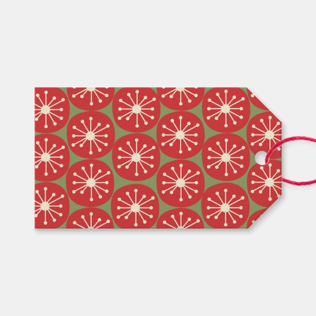 Retro Atomic Age Midjahrhundert Weihnachtspunkte Geschenkanhänger (Vorderseite (Horizontal))