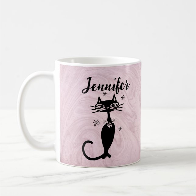 Retro Atomic Black Cat Personalisiert Coffee Tasse (Links)
