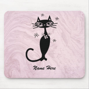 Retro Atomic Black Cat Personalisiert rosa Maus Pa Mousepad