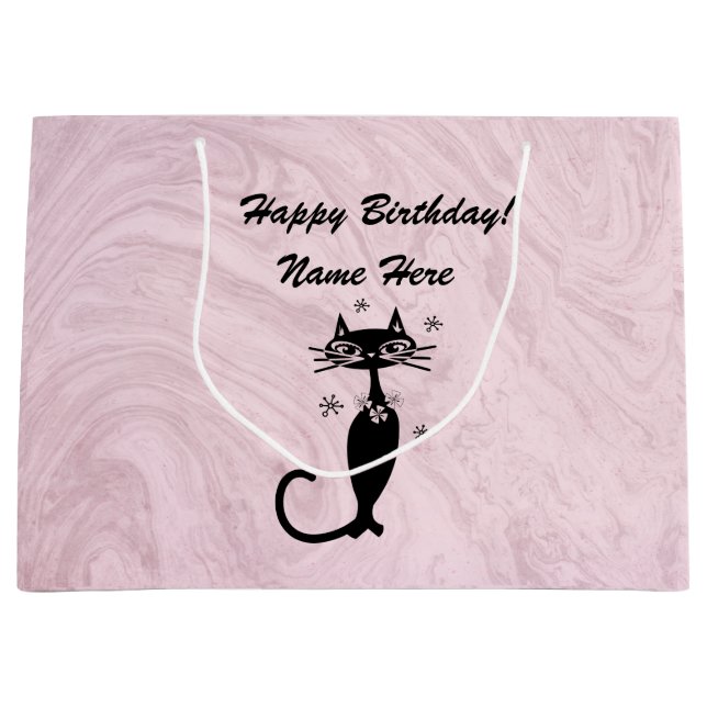 Retro Atomic Black Cat Personalisierte Geschenktas Große Geschenktüte (Vorderseite)