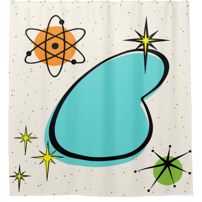 Retro Atomic Boomerang Duschvorhang (Vorderseite)