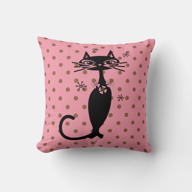 RETRO ATOMIC CAT 1950er PINK PILLOWS Kissen (Vorderseite)