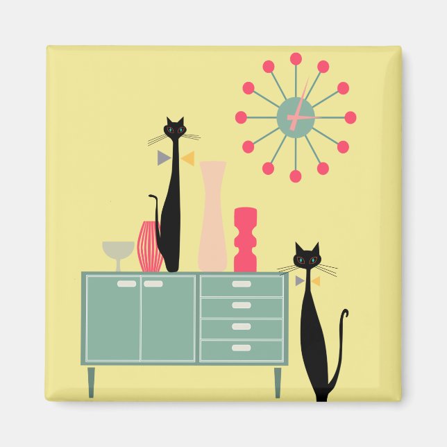 Retro Atomic Era MCM Cool Cat Magnet v4 (Devant)