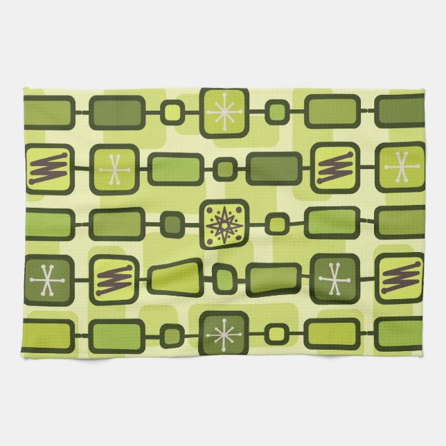 Retro Atomic Geometric Art Chartreuse Geschirrtuch (Horizontal)