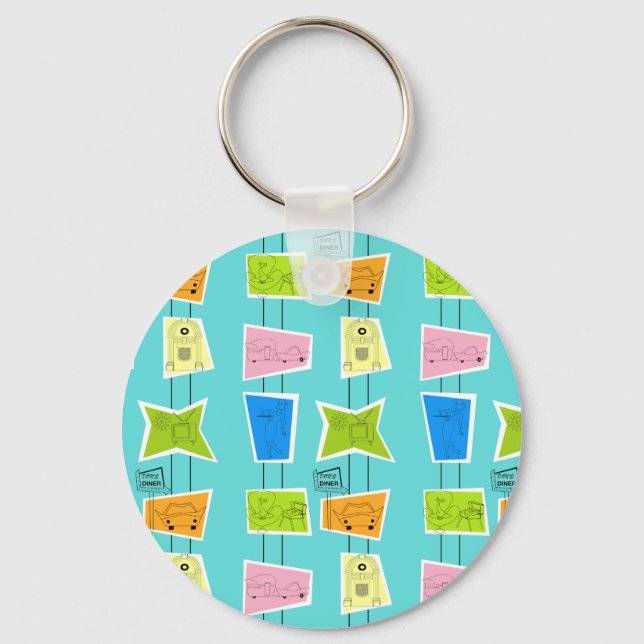 Retro Atomic Kitsch Button Schlüsselanhänger (Vorderseite)