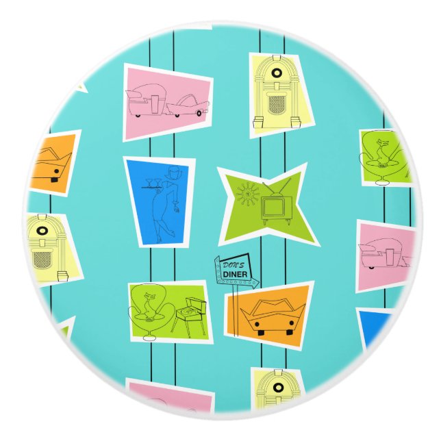 Retro Atomic Kitsch Keramik Pull Keramikknauf (Vorderseite)