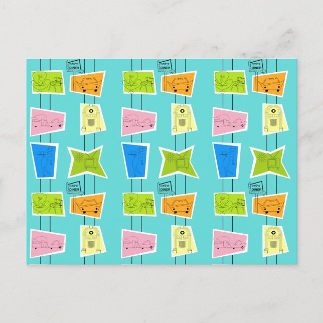 Retro Atomic Kitsch Postkarte (Vorderseite)