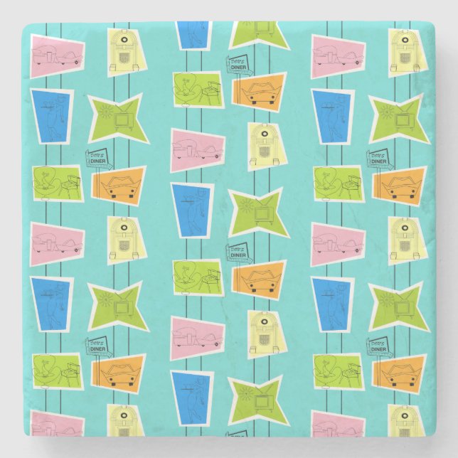 Retro Atomic Kitsch Stone Untersetzer (Vorderseite)