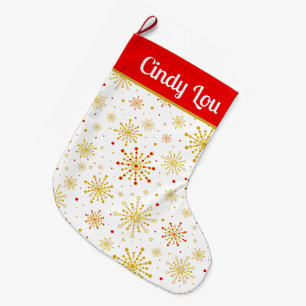 Retro Atomic Mid Century Mod Red Gold Personalisie Großer Weihnachtsstrumpf