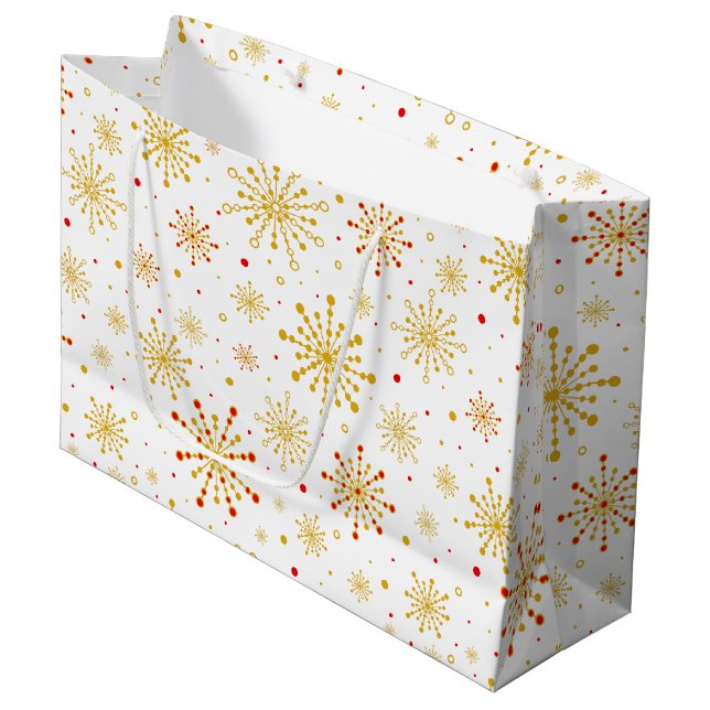Retro Atomic Mid Century Mod Red & Gold Sternexplo Große Geschenktüte (Vorderseite Schrägansicht)