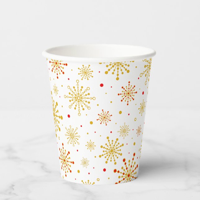 Retro Atomic Mid Century Mod Red & Gold Sternexplo Pappbecher (Vorderseite)