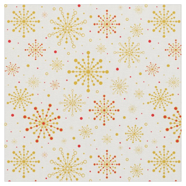 Retro Atomic Mid Century Mod Red & Gold Sternexplo Stoff (Nahaufnahme)