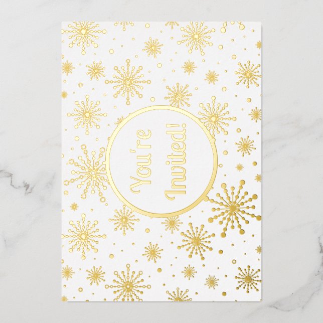 Retro Atomic Mid Century Mod Sternexplosion Gold Folieneinladung (Vorderseite)