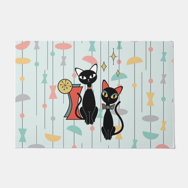 Retro Atomic Mid Century Moderne Coole Katze Doorm Fußmatte (Vorderseite)