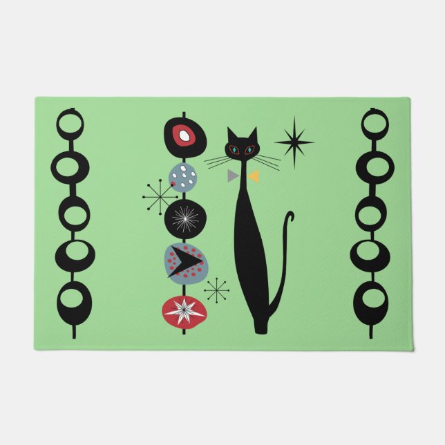 Retro Atomic Mid Century Moderne Coole Katze Doorm Fußmatte (Vorderseite)