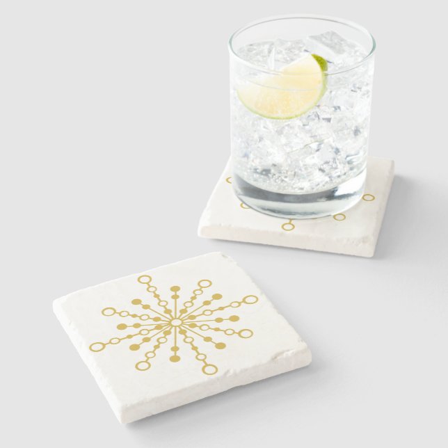 Retro Atomic Mitte Jahrhunderts Design Gold Farbe  Steinuntersetzer (Seitenansicht)