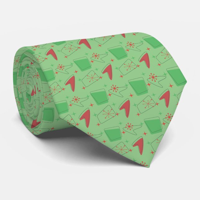 Retro Atomic Muster Weihnachtsfarben Krawatte (Gerollt)