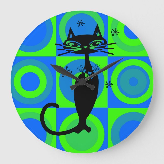 RETRO ATOMIC NOIR CHAT HORLOGE (Recto)