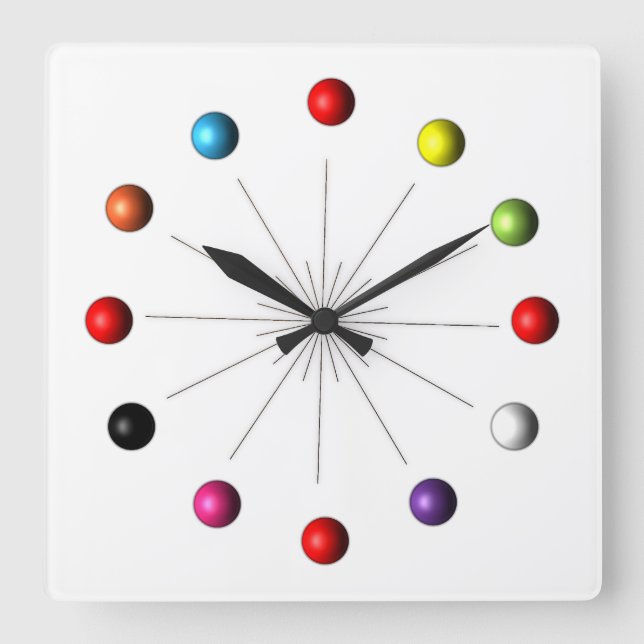 Retro Atomic Star Burst Quadratische Wanduhr (Vorderseite)
