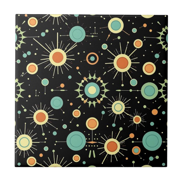 Retro Atomic Starburst Midcentury Pattern Fliese (Vorderseite)