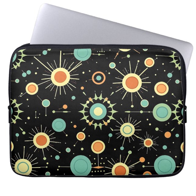 Retro Atomic Starburst Midcentury Pattern Laptopschutzhülle (Vorderseite)