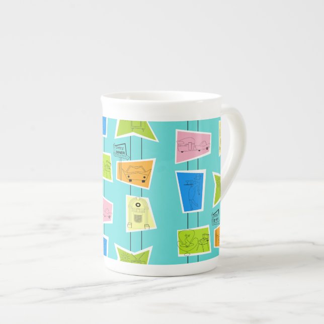 Retro Atomkitsch-Knochen-China-Tasse Prozellantasse (Vorderseite Rechts)