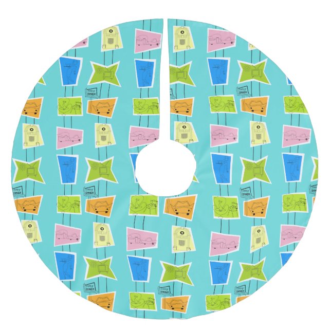 Retro AtomKitsch-Weihnachtsbaum-Rock Polyester Weihnachtsbaumdecke (Vorderseite)