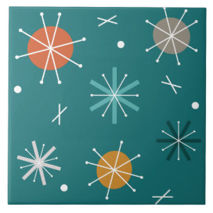 Retro-AtomPlaneten-Sternexplosionen Aquamarin Fliese