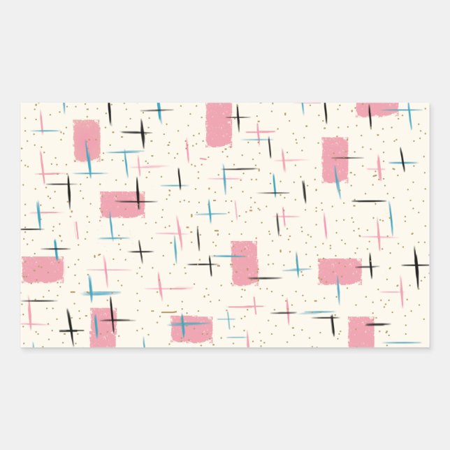 Retro Atomrosa Musterkleber Rechteckiger Aufkleber (Vorderseite)