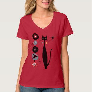 Retro-Atomzeit-Kühler-Kater-Schwarze Katze MCM T-Shirt