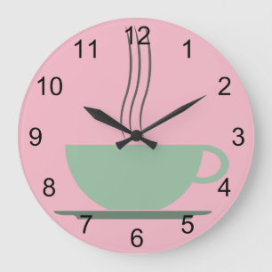 Retro Atomzeitalter Pink & Jadeite Green Coffee Cu Große Wanduhr