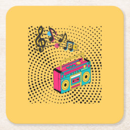 Retro Audio Boombox. Rechteckiger Pappuntersetzer