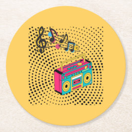 Retro Audio Boombox. Runder Pappuntersetzer