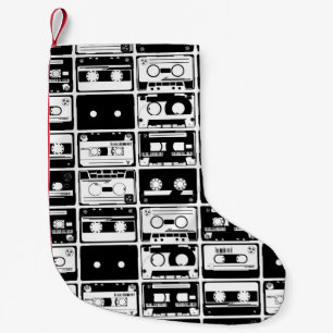 Retro-Audiobänder, altmodisches Muster. Kleiner Weihnachtsstrumpf