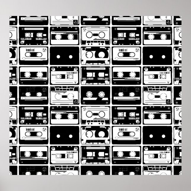Retro-Audiobänder, altmodisches Muster. Poster (Vorne)