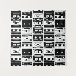 Retro-Audiokassetten, altmodisches Muster. Wandteppich
