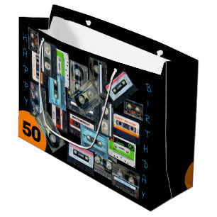Retro Audiotape Cassette Mixtape Name Geburtstag L Große Geschenktüte